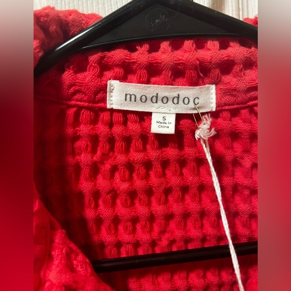NWT Mododoc Red Waffle Knit Button-Up Jacket Size: S Color: Glazed Cherry - Picture 5 of 6